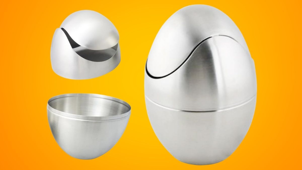 1.5 L Egg-Shaped Stainless Steel Trash Can: Stylish Mini Waste Bin for Small Spaces
