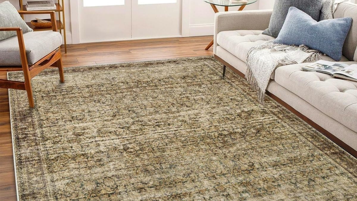 CHAMPLANT Area Rug 9x12 Washable Brown Vintage Traditional Mat