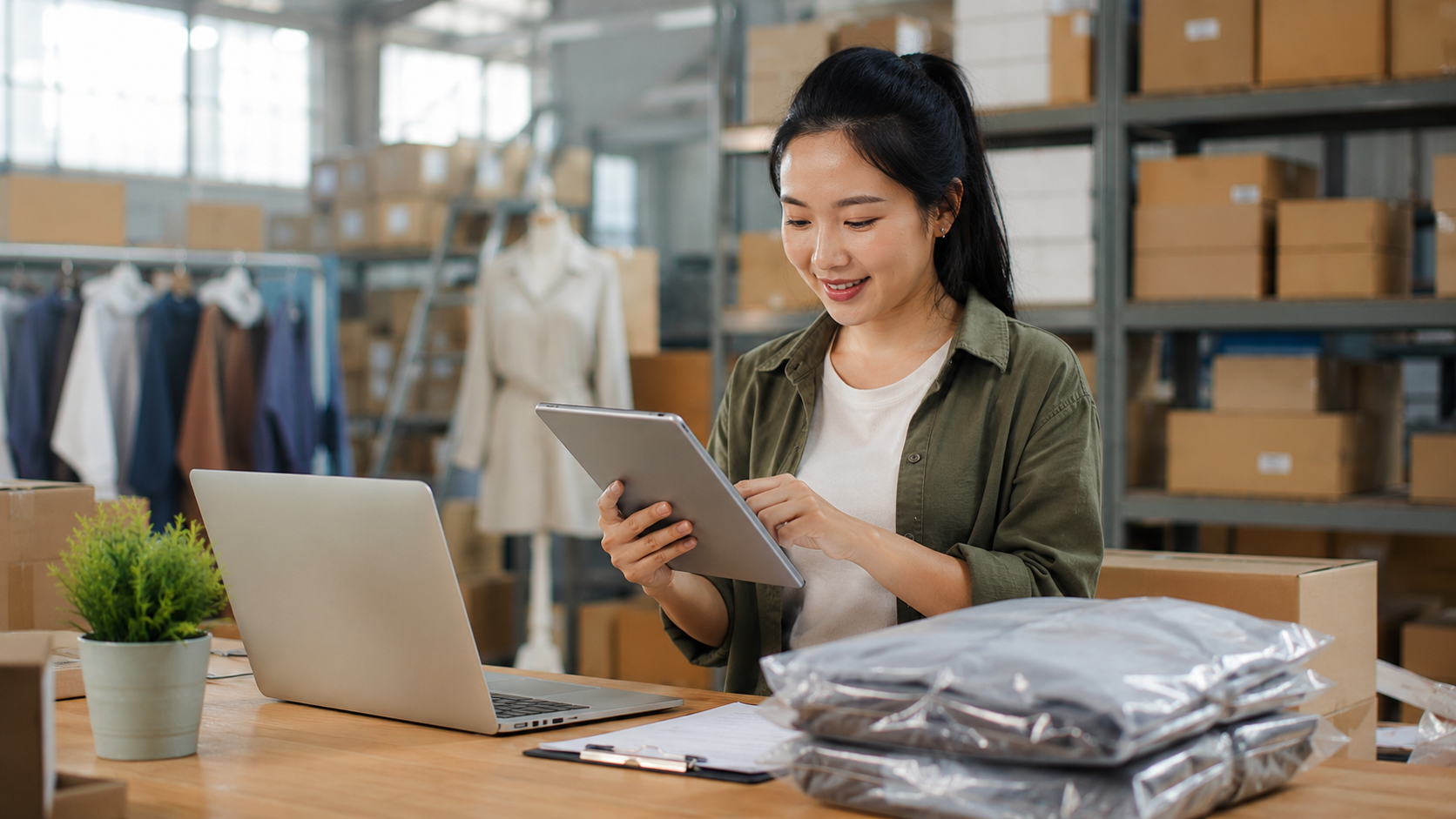 Focused work in a modern Focused work in a modern warehouse officewarehouse office