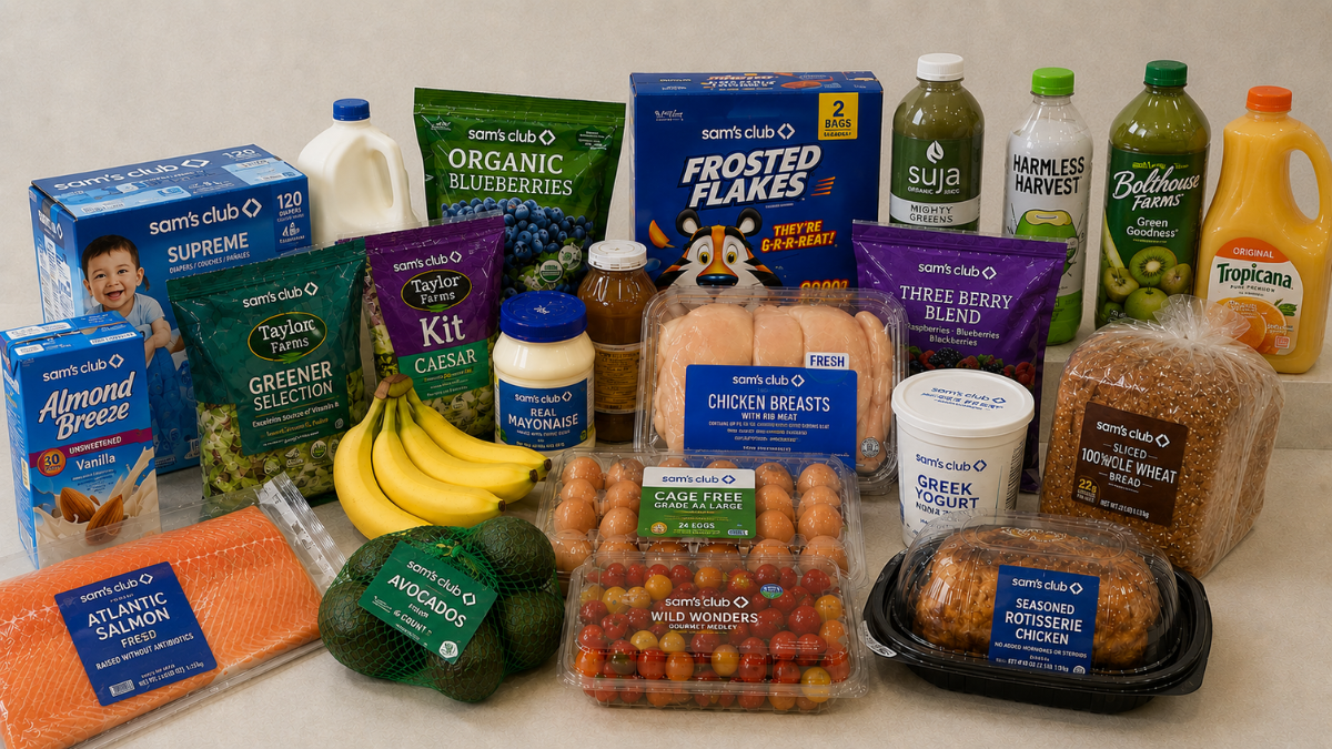 Sam’s Club groceries featuring affordable bulk foods and everyday grocery essentials.