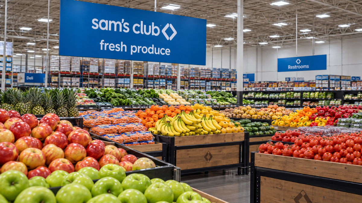 “Fresh Sam’s Club produce featuring fruits and vegetables available for shoppers”